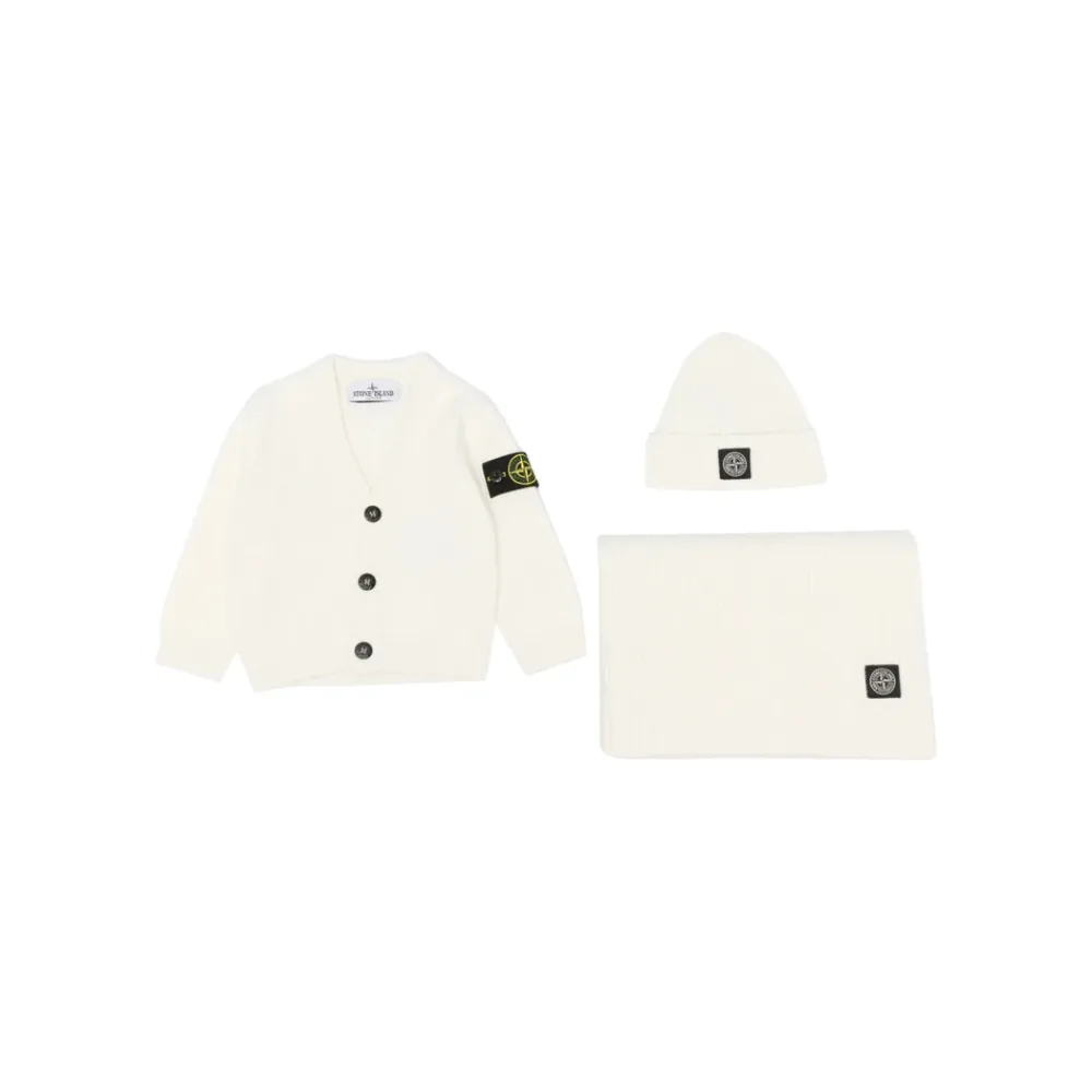 Bodystocking & Sæt<Stone Island Cardigan, Tørklæde og Hue Sæt Beige