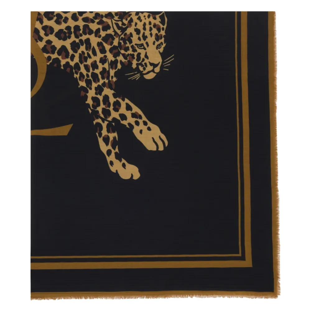 Tørklæder<Saint Laurent Cassandre Large Square Scarf Sort