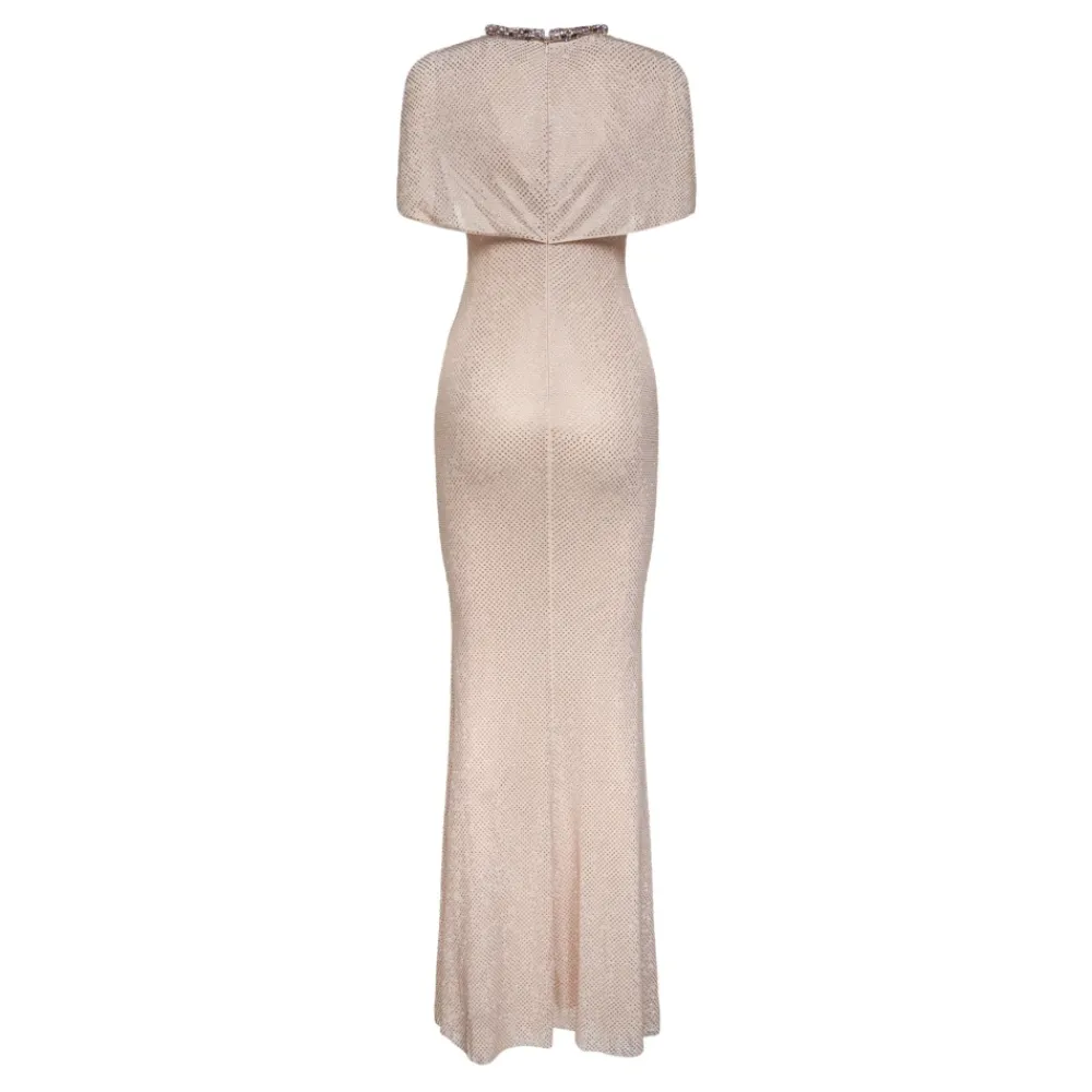 Kjoler^Self Portrait Champagne Rhinestone Maxi Kjole Beige