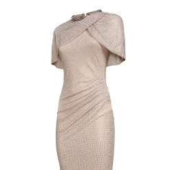 Kjoler^Self Portrait Champagne Rhinestone Maxi Kjole Beige
