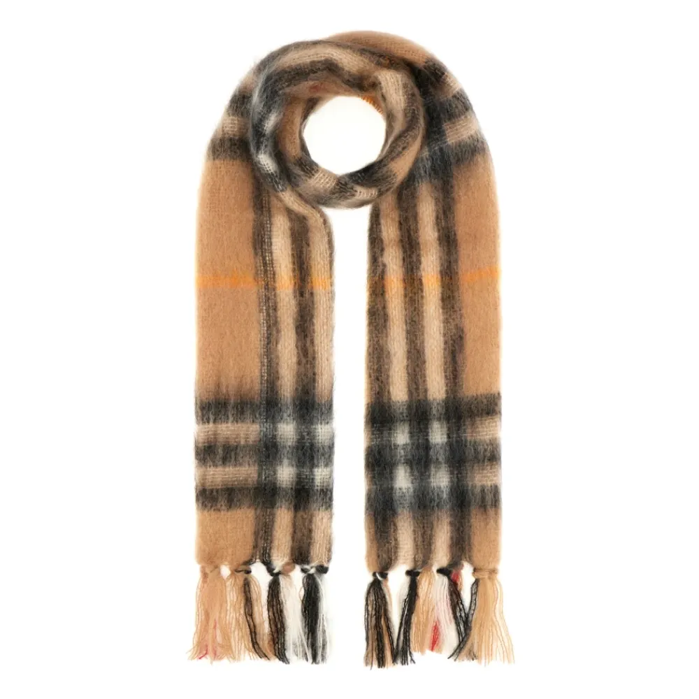 Halstørklæder Og Tørklæder|Tørklæder^Burberry Checked Mohair Wool Scarf Beige