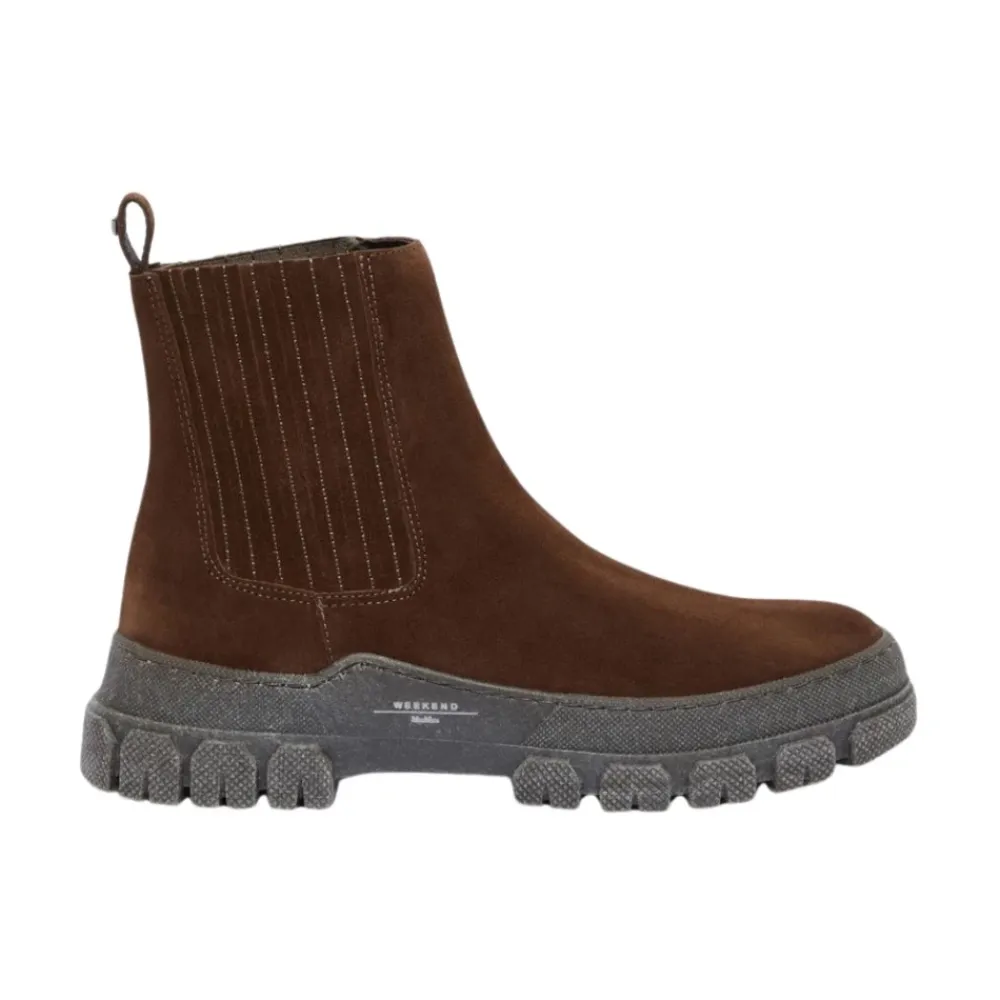 Chelsea Boots<Weekend Max Mara Chelsea ankellæderstøvle med klassiske elastiske indsatser Brun