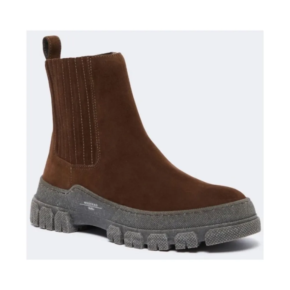 Chelsea Boots<Weekend Max Mara Chelsea ankellæderstøvle med klassiske elastiske indsatser Brun