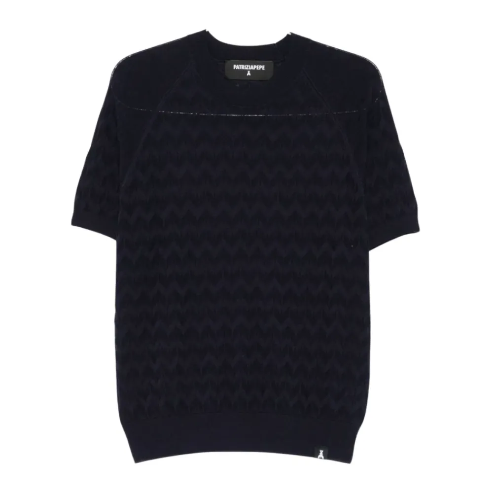 Strik<Patrizia Pepe Chevron Crew Neck Blå
