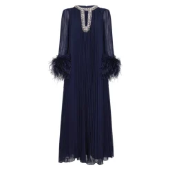 Kjoler^Self Portrait Chiffon Feather Midi Dress Blå
