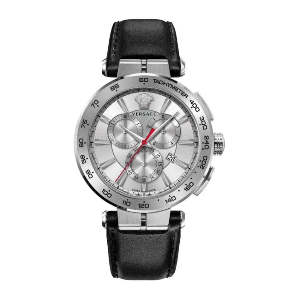 Ure<Versace Chronograph AION sort sølv ur Grå