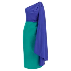 Kjoler<Carolina Herrera Color-Blocked Midi Kjole med Aftagelig Kappe Multifarvet