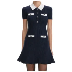 Kjoler^Self Portrait Contrast Collar Knit Mini Dress Blå