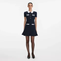 Kjoler^Self Portrait Contrast Collar Knit Mini Dress Blå