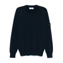 Strik^Stone Island Cotton Crew Neck Sweater Blå