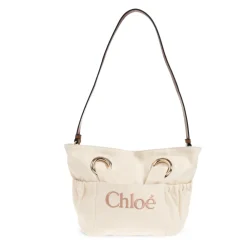 Tasker<Chloé Cotton Logo Basket Bag Beige