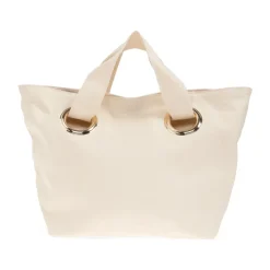 Tasker<Chloé Cotton Logo Basket Bag Beige