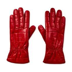 Handsker<Bottega Veneta Croc Embossed Logo Læderhandsker Rød