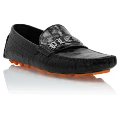 Loafers<Philipp Plein Croco Printed Leather Loafers Sort