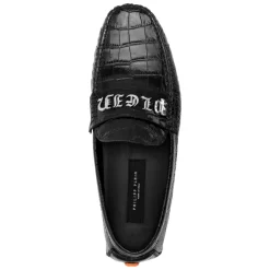 Loafers<Philipp Plein Croco Printed Leather Loafers Sort