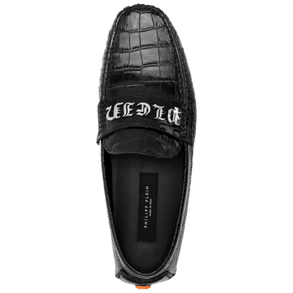 Loafers<Philipp Plein Croco Printed Leather Loafers Sort