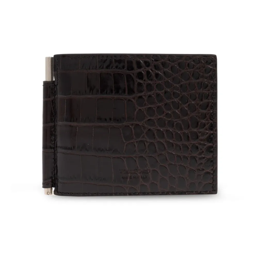 Punge & Kortholder<Tom Ford Crocodile Leather Wallet Brun
