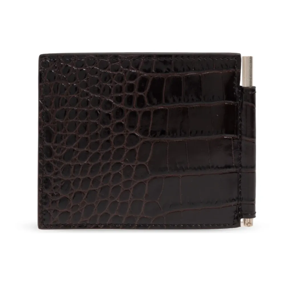 Punge & Kortholder<Tom Ford Crocodile Leather Wallet Brun