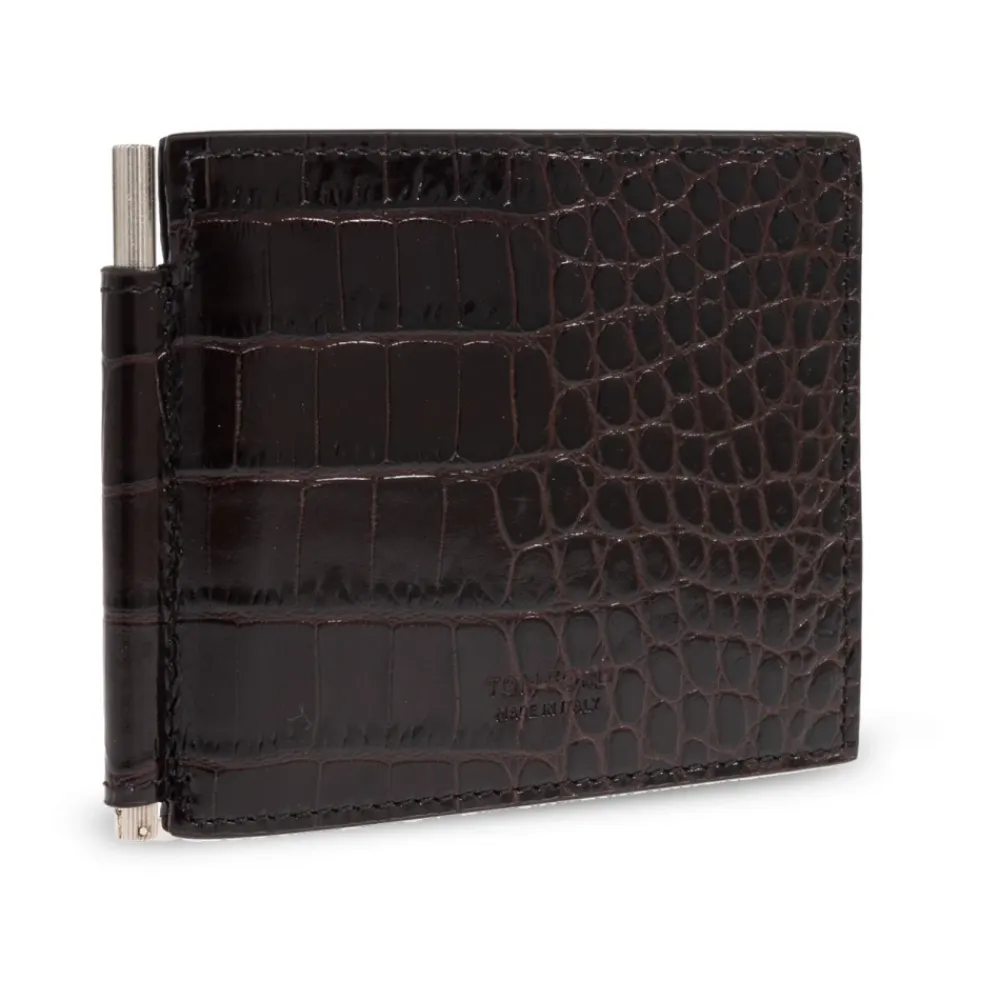 Punge & Kortholder<Tom Ford Crocodile Leather Wallet Brun