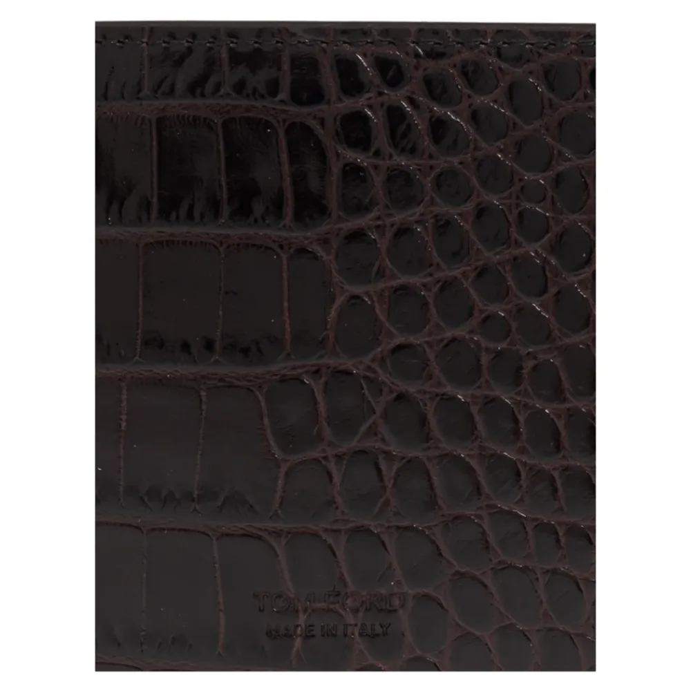 Punge & Kortholder<Tom Ford Crocodile Leather Wallet Brun