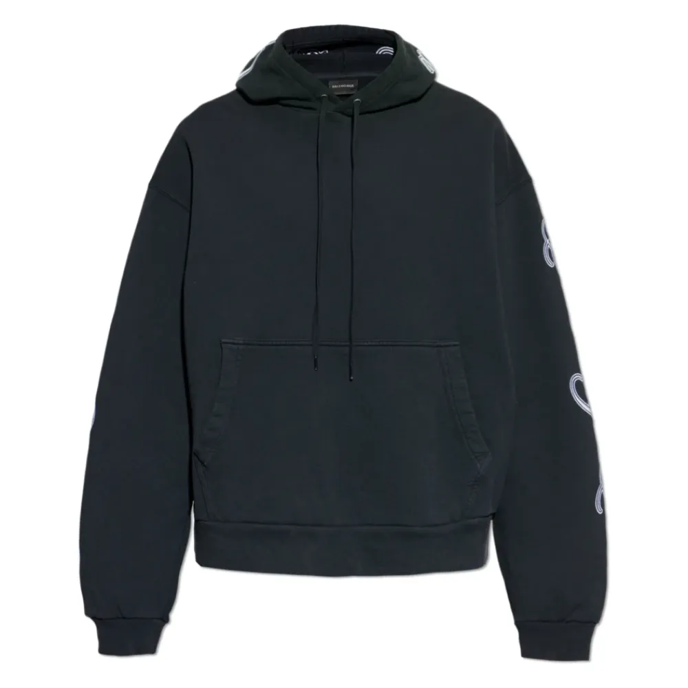 Trøjer<Balenciaga Cursive Oversized Hættetrøje Sort