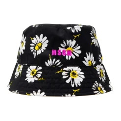 Huer, Kasketter & Hatte|Huer & Kasketter^MSGM Daisy-Print Logo-Broderet Bomulds Bucket Hat Sort