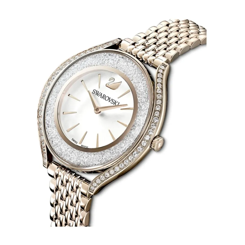 Ure^Swarovski Damearmbåndsur Crystalline Aura Ur Schweizisk Produktion, Metalarmbånd, Gylden, Champagne-Gylden Finish 5519456 Gul