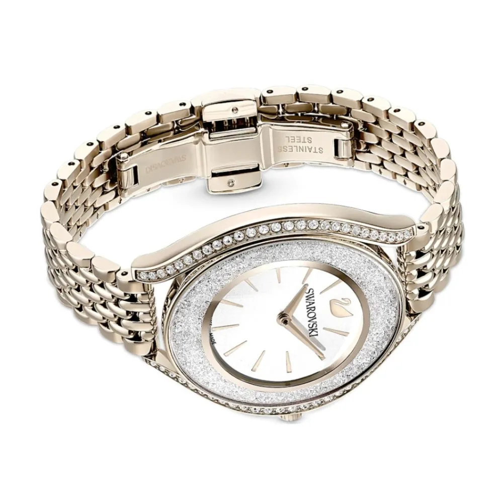 Ure^Swarovski Damearmbåndsur Crystalline Aura Ur Schweizisk Produktion, Metalarmbånd, Gylden, Champagne-Gylden Finish 5519456 Gul