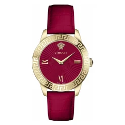 Ure^Versace Dameur Greca Signature 38 mm Greca-signatur på kassen Læderrem VEVC00921 Rød