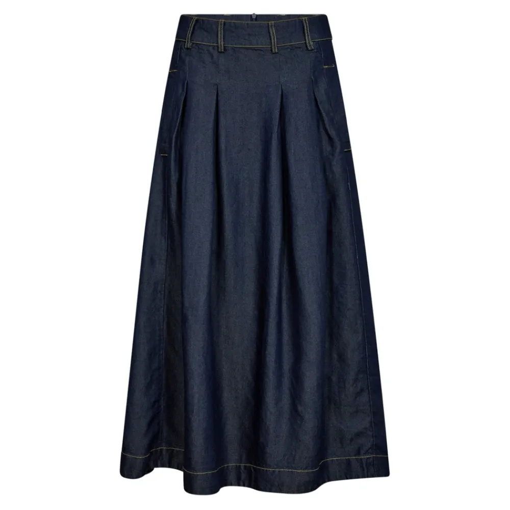 Nederdele<Co'Couture Denim Plisseret Nederdel i Mørk Denim Blå