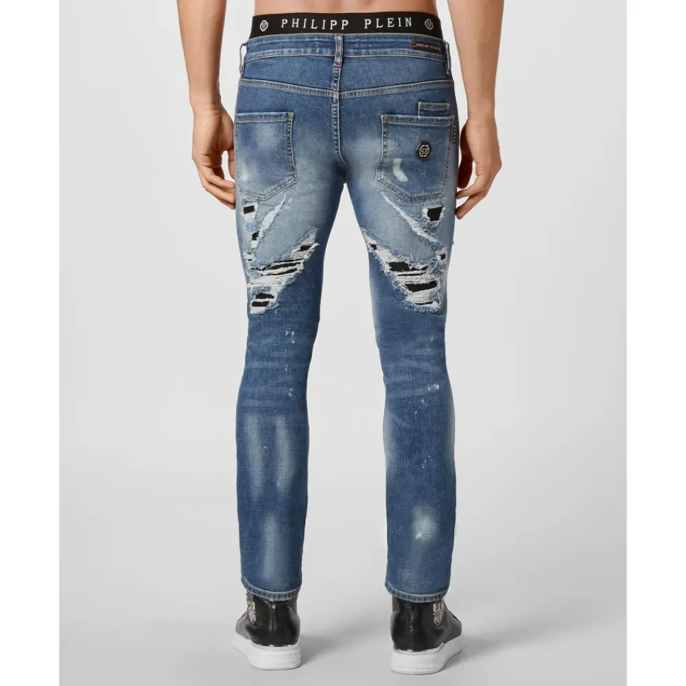 Jeans^Philipp Plein Denim Super Straight Cut Destroyed Blå