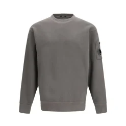 Trøjer|Sweatshirts^C.P. Company Diagonal Raised Fleece Crewneck Lens Sweatshirt Grå