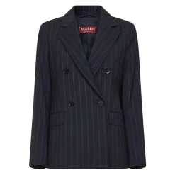 Jakker<Max Mara Studio Dobbeltknappet nålestribet uld blazer Blå