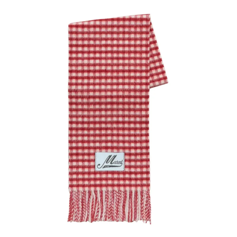 Halstørklæder Og Tørklæder|Tørklæder^Marni Double Check Wool And Mohair Scarf Rød