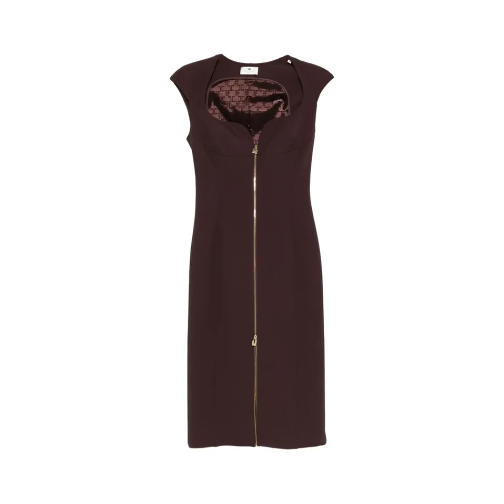 Kjoler^Elisabetta Franchi Double layer stretch crêpe kjole Brun