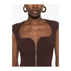 Kjoler^Elisabetta Franchi Double layer stretch crêpe kjole Brun