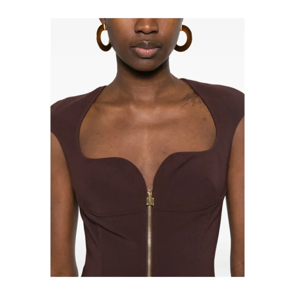 Kjoler^Elisabetta Franchi Double layer stretch crêpe kjole Brun