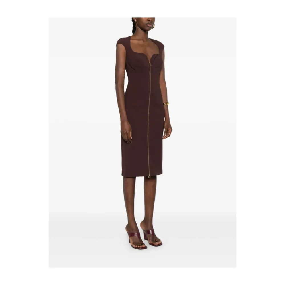 Kjoler^Elisabetta Franchi Double layer stretch crêpe kjole Brun