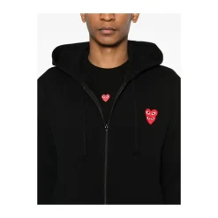 Trøjer^Comme des Garçons Play Double Red Heart Zip Hoodie Sort