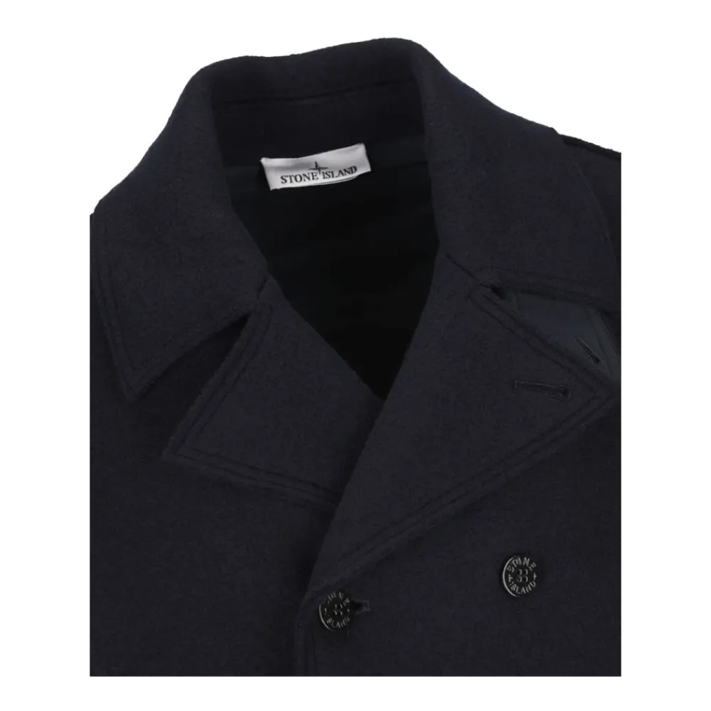 Frakker<Stone Island Double-breasted Pea Coat Blå