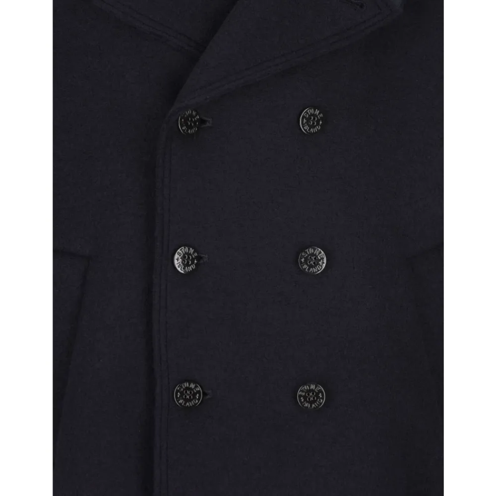 Frakker<Stone Island Double-breasted Pea Coat Blå