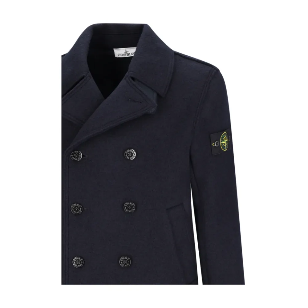 Frakker<Stone Island Double-breasted Pea Coat Blå