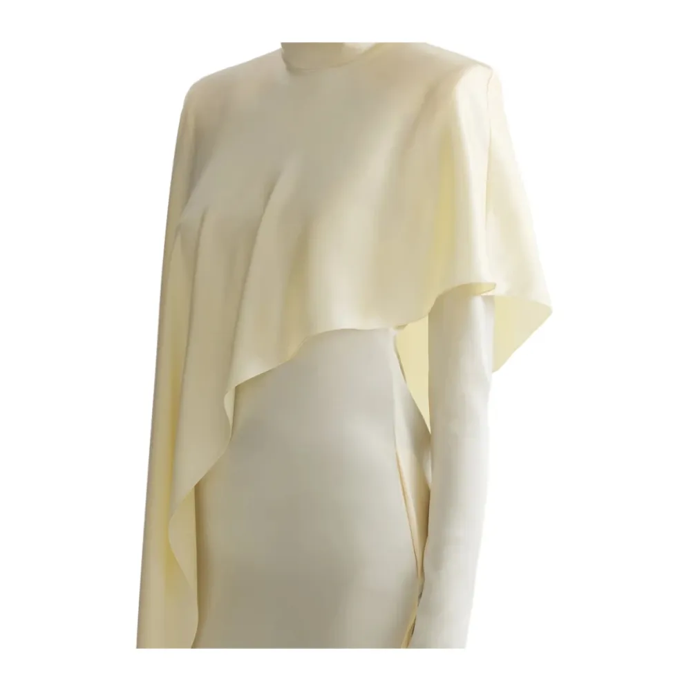 Kjoler^Mugler Draped High-Neck Midi Dress Beige