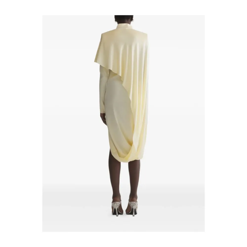 Kjoler^Mugler Draped High-Neck Midi Dress Beige