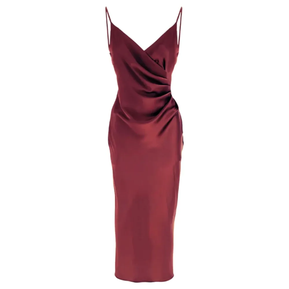 Kjoler<Imperial Draperet Satin Midi Kjole Rød