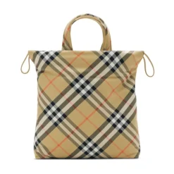Tasker^Burberry Drawstring Check Tote Beige