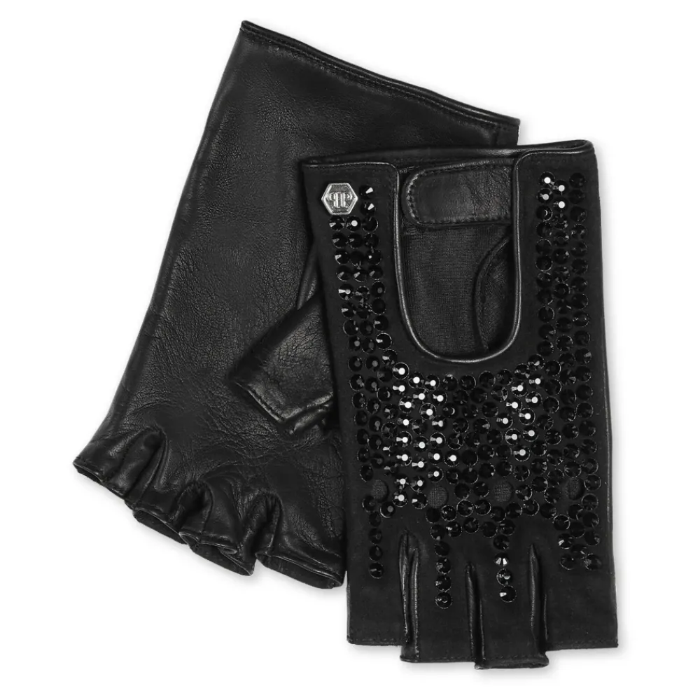 Handsker<Philipp Plein Driver Gloves with Crystals Sort