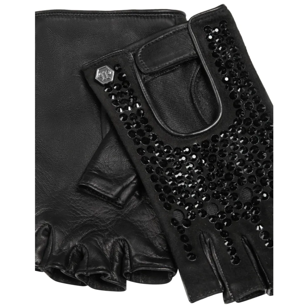 Handsker<Philipp Plein Driver Gloves with Crystals Sort