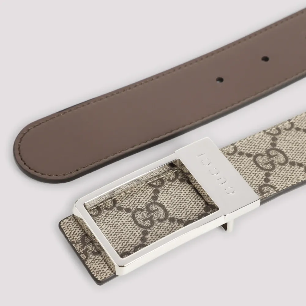 Bælter<Gucci Ebony Brown Bælte Beige