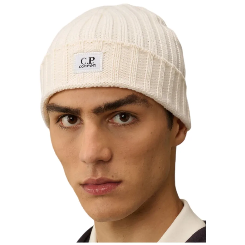 Huer, Kasketter & Hatte^C.P. Company Ekstrafin Merino Uld Logo Hue Hvid